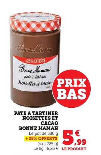PATE A TARTINER NOISETTES ET CACAO BONNE MAMAN