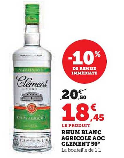 Rhum Blanc Agricole AOC Clément 50°