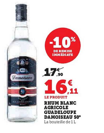 RHUM BLANC AGRICOLE GUADELOUPE DAMOISEAU 50°