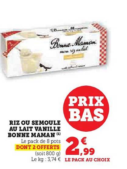 RIZ OU SEMOULE AU LAIT VANILLE BONNE MAMAN