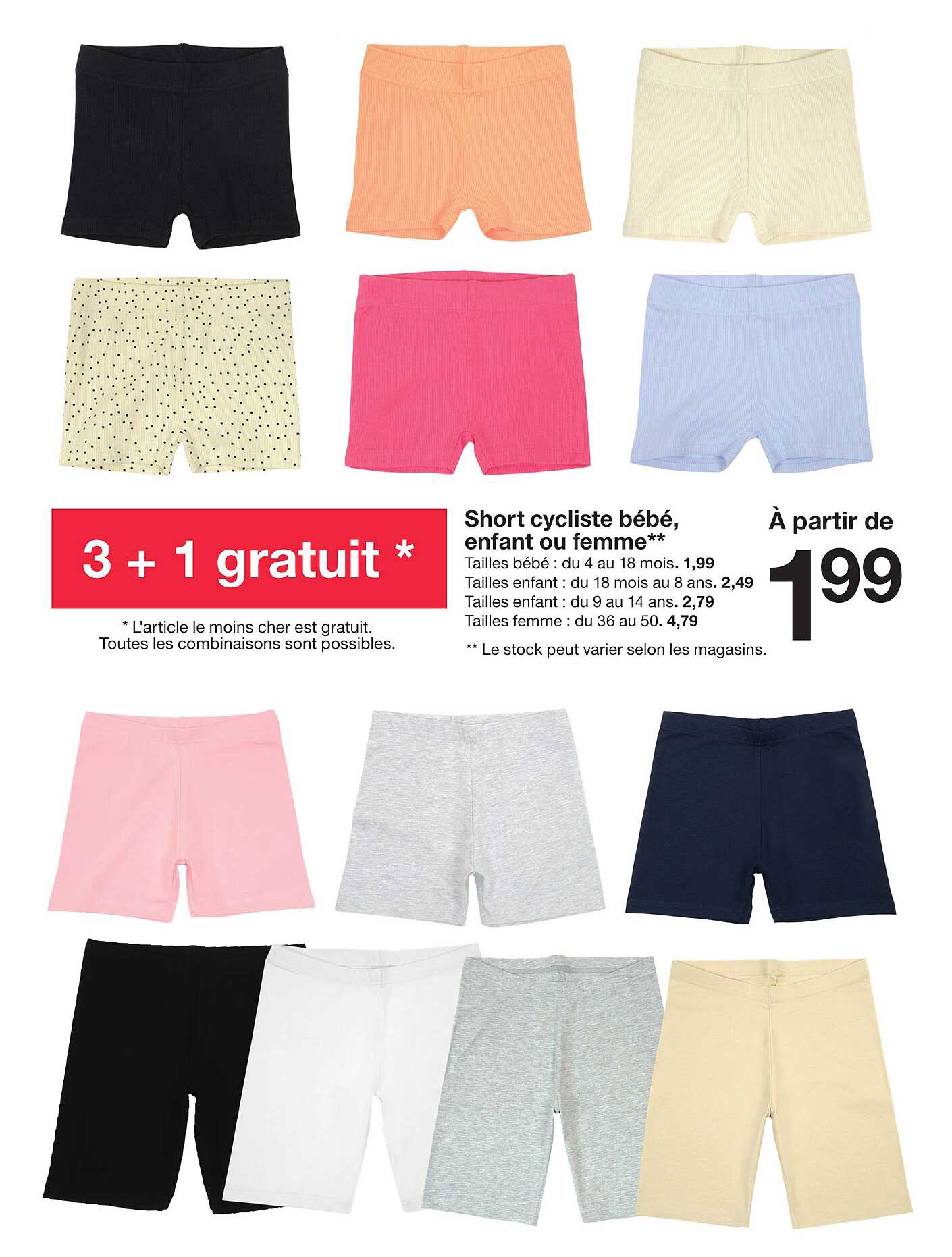 Short cycliste bébé, enfant ou femme