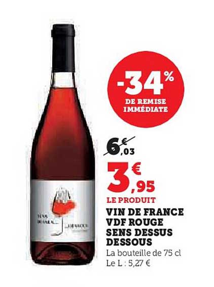 VIN DE FRANCE VDF ROUGE SENS DESSUS DESSOUS