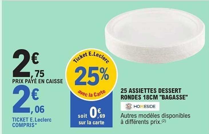 25 ASSIETTES DESSERT RONDES 18CM "BAGASSE"
