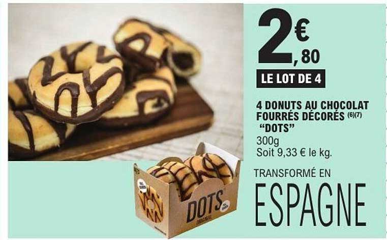 4 DONUTS AU CHOCOLAT FOURRÉS DÉCORÉS “DOTS”