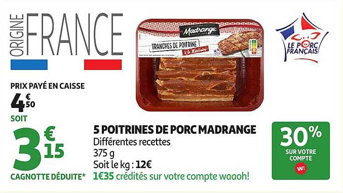 5 POITRINES DE PORC MADRANGE