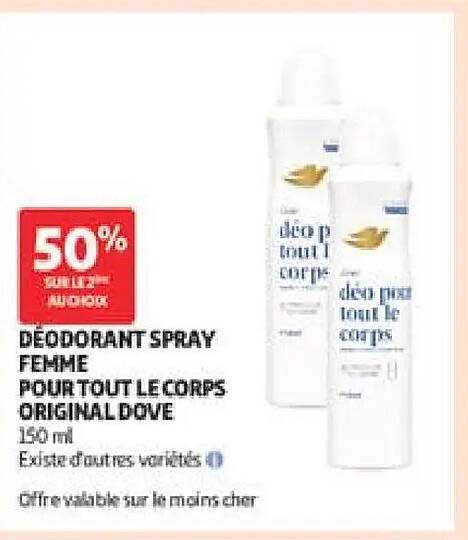 50% sur le 2ème article au choix - Déodorant spray femme pour tout le corps Original Dove 150 ml