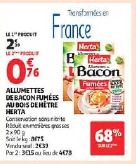 ALLUMETTES DE BACON FUMÉES AU BOIS DE HÊTRE HERTA