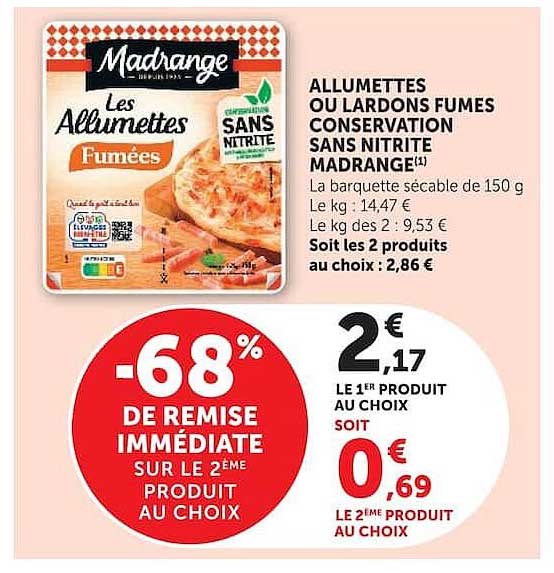 ALLUMETTES OU LARDONS FUMES CONSERVATION SANS NITRITE MADRANGE
