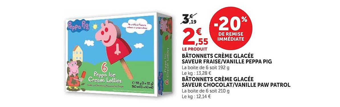 BÂTONNETS CRÈME GLACÉE SAVEUR FRAISE/VANILLE PEPPA PIG