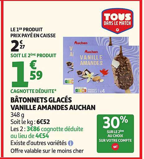 BÂTONNETS GLACÉS VANILLE AMANDES AUCHAN
