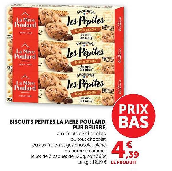 BISCUITS PEPITES LA MERE POULARD, PUR BEURRE.