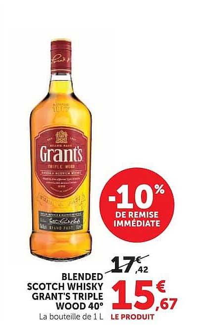 BLENDED SCOTCH WHISKY GRANT'S TRIPLE WOOD 40°