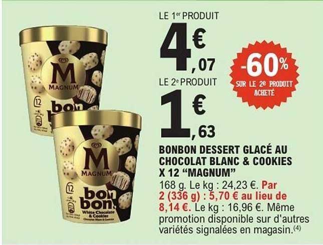 BONBON DESSERT GLACÉ AU CHOCOLAT BLANC & COOKIES X 12 “MAGNUM”
