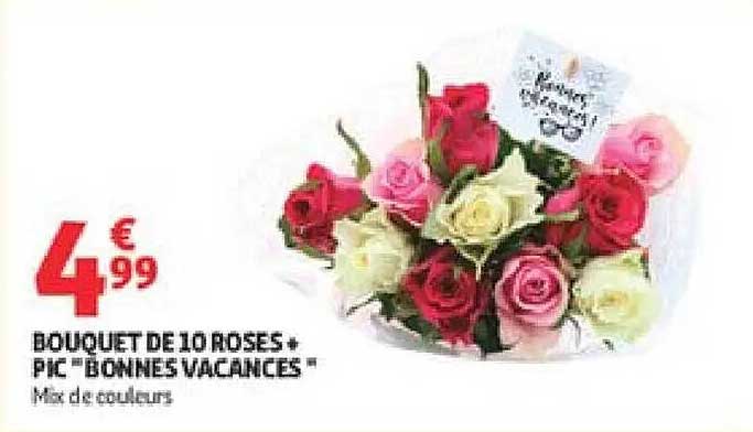 BOUQUET DE 10 ROSES + PIC "BONNES VACANCES"