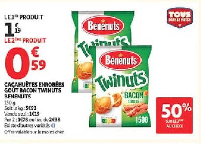 Cacahuètes enrobées goût bacon Twinuts Benenuts