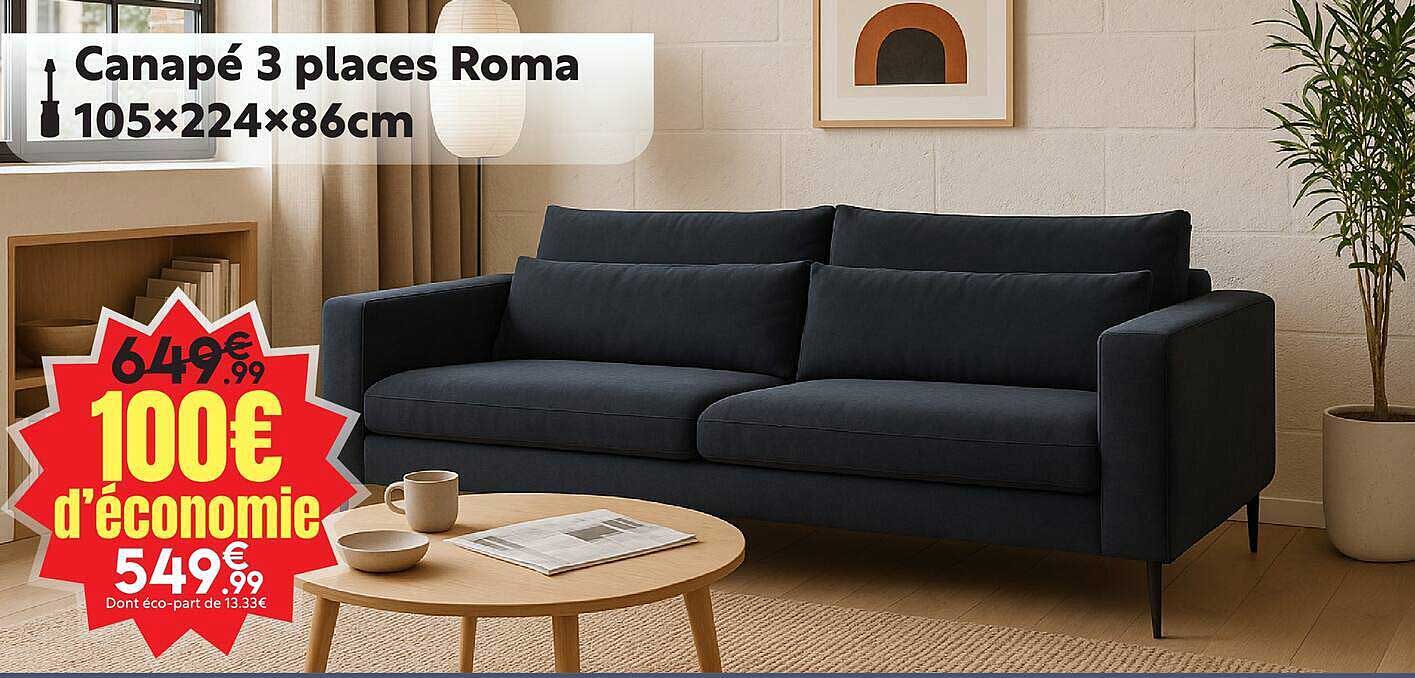 Canapé 3 places Roma 105×224×86cm