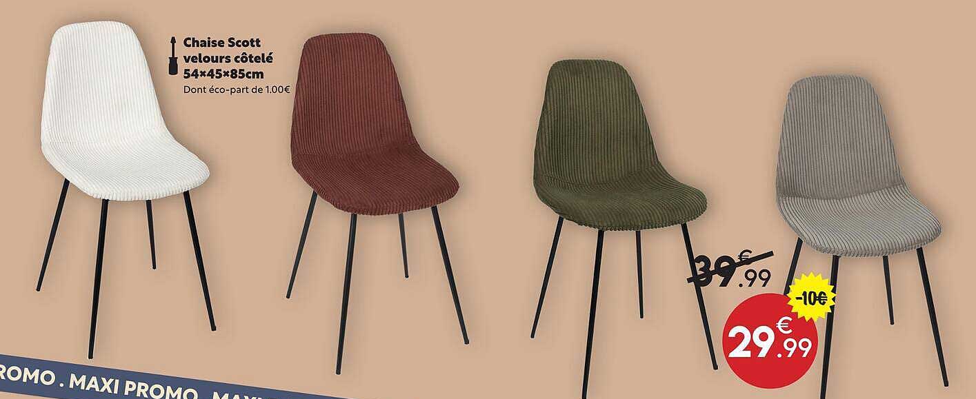 Chaise Scott velours côtelé 54×45×85cm