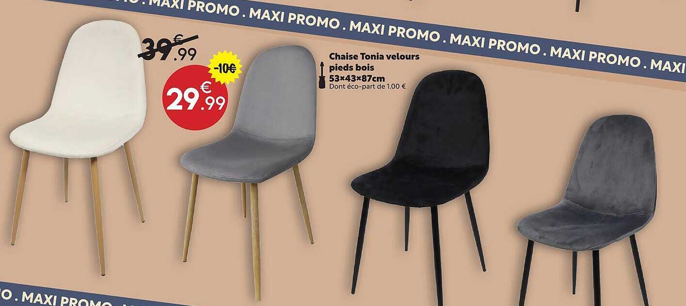 Chaise Tonia velours pieds bois 53×43×87cm