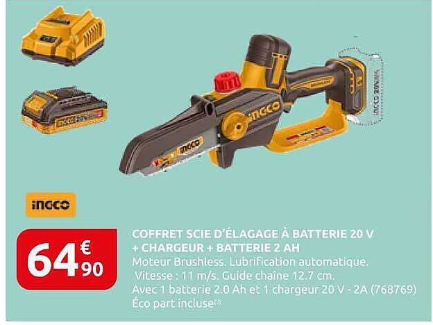 COFFRET SCIE D'ÉLAGAGE À BATTERIE 20 V + CHARGEUR + BATTERIE 2 AH
