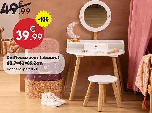 Coiffeuse avec tabouret 60.7x42x89.2cm