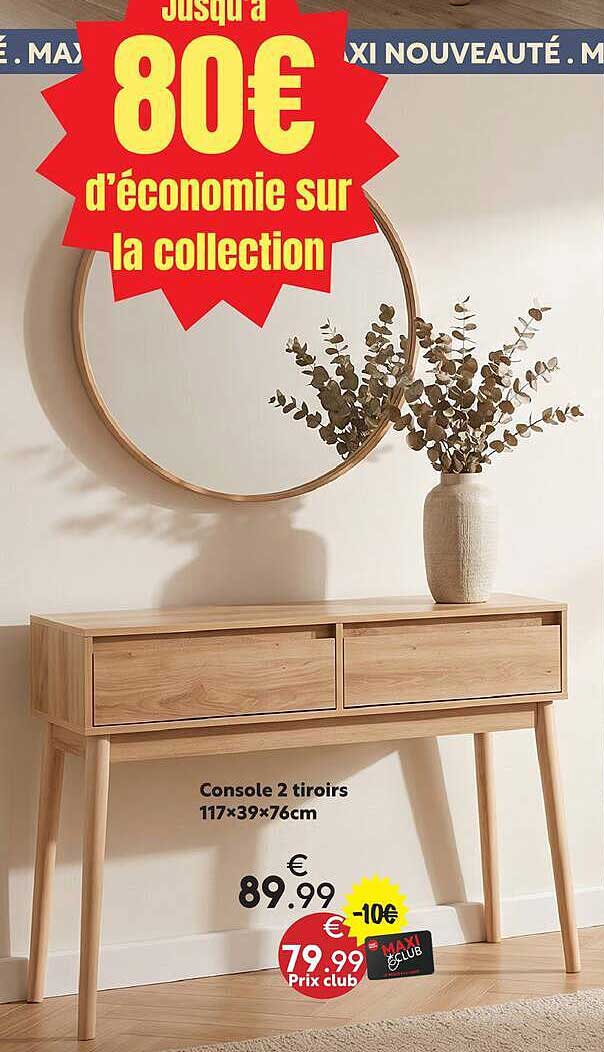 Console 2 tiroirs 117×39×76cm