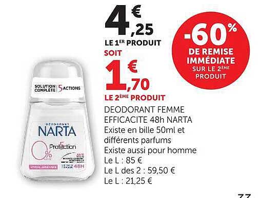 DEODORANT FEMME EFFICACITE 48h NARTA