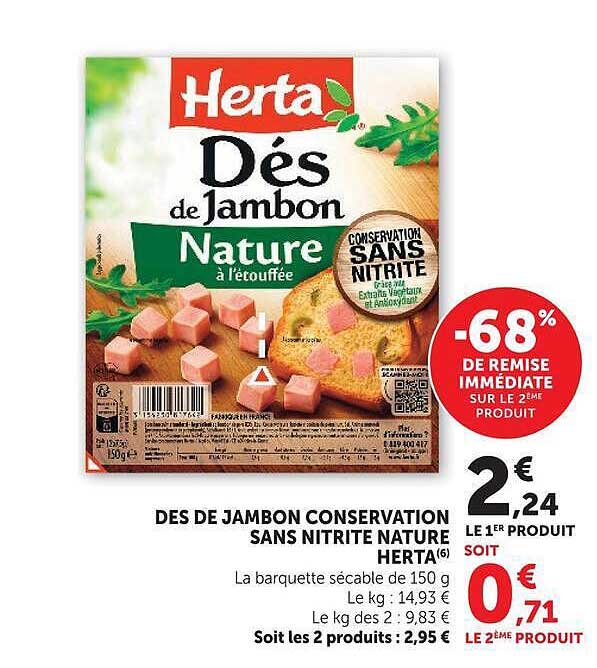 Des de jambon conservation sans nitrite nature Herta