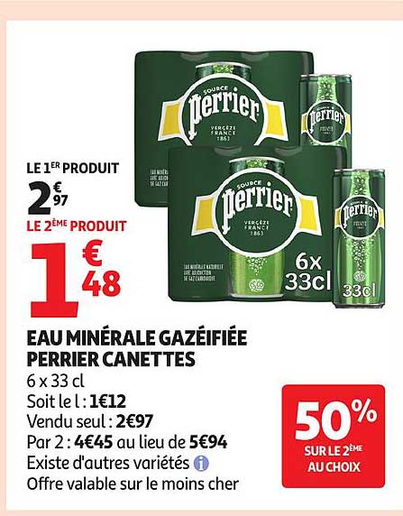 EAU MINÉRALE GAZÉIFIÉE PERRIER CANETTES