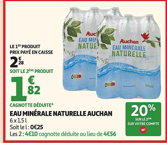 EAU MINÉRALE NATURELLE AUCHAN 6 x 1,5 l