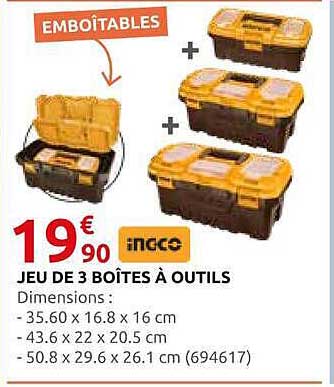 EMBOÎTABLES JEU DE 3 BOÎTES À OUTILS
