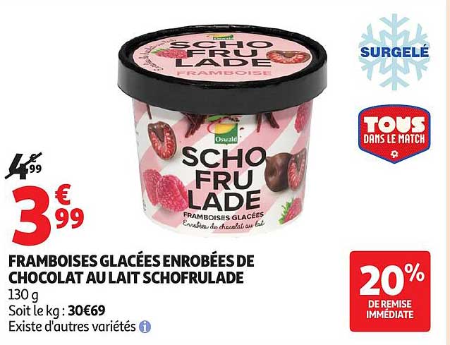 FRAMBOISES GLAÇÉES ENROBÉES DE CHOCOLAT AU LAIT SCHOFRULADE