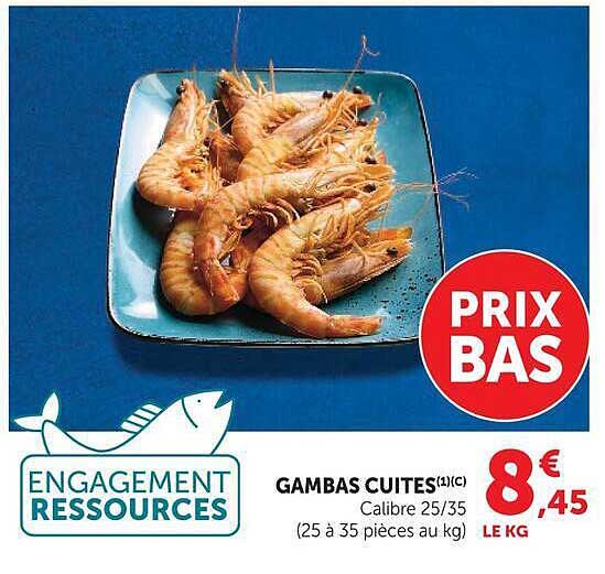GAMBAS CUITES(1)(C) Calibre 25/35 (25 à 35 pièces au kg)
