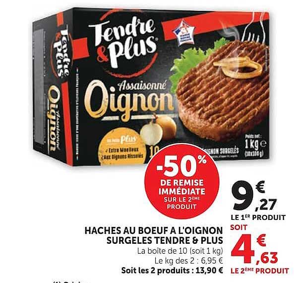 HACHES AU BOEUF A L'OIGNON SURGELES TENDRE & PLUS