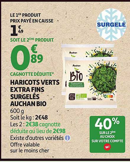 HARICOTS VERTS EXTRA FINS SURGELÉS AUCHAN BIO