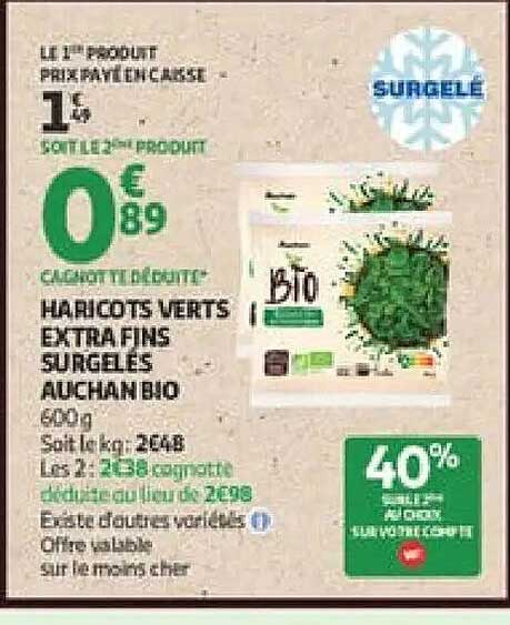 HARICOTS VERTS EXTRA-FINS SURGELÉS AUCHAN BIO