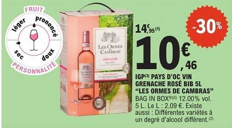 IGP PAYS D'OC VIN GRENACHE ROSÉ BIB 5L “LES ORMES DE CAMBRAS”