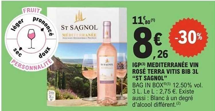 IGP(3) MÉDITERRANÉE VIN ROSÉ TERRA VITIS BIB 3L "ST SAGNOL"