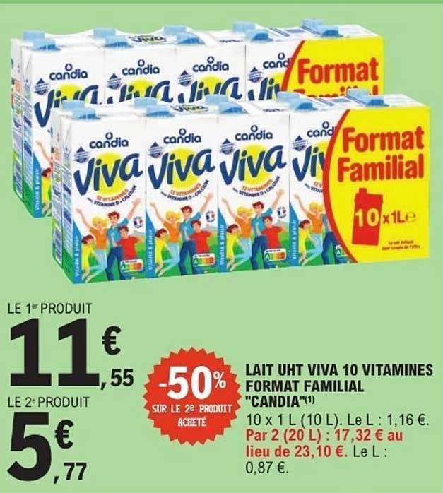 LAIT UHT VIVA 10 VITAMINES FORMAT FAMILIAL "CANDIA(1)"
