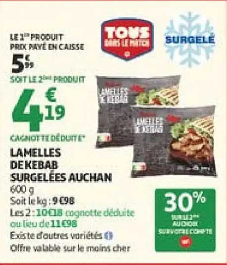 LAMELLES DE KEBAB SURGELÉES AUCHAN 600 g