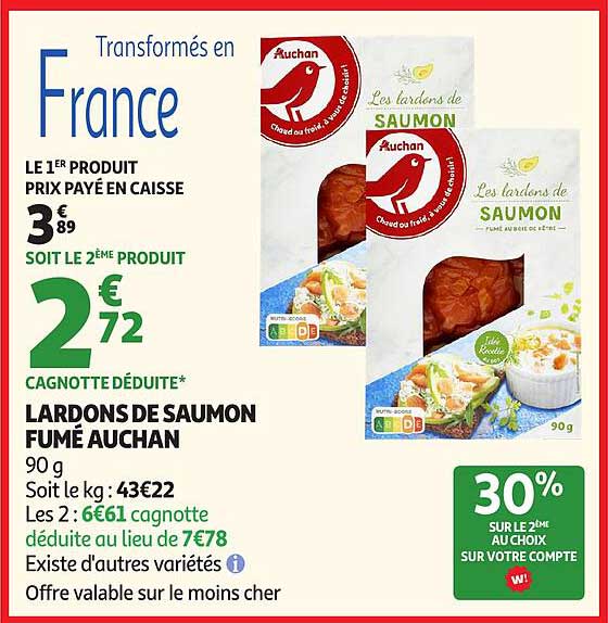 LARDONS DE SAUMON FUMÉ AUCHAN 90 g