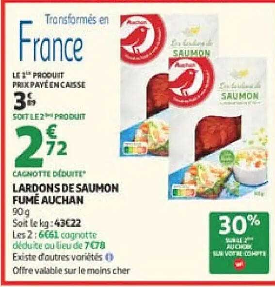 LARDONS DE SAUMON FUMÉ AUCHAN