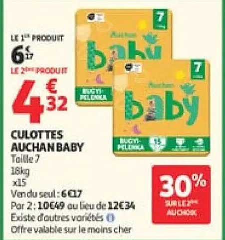 LE 1ER PRODUIT 6€17 LE 2ÈME PRODUIT 4€32 CULOTTES AUCHAN BABY