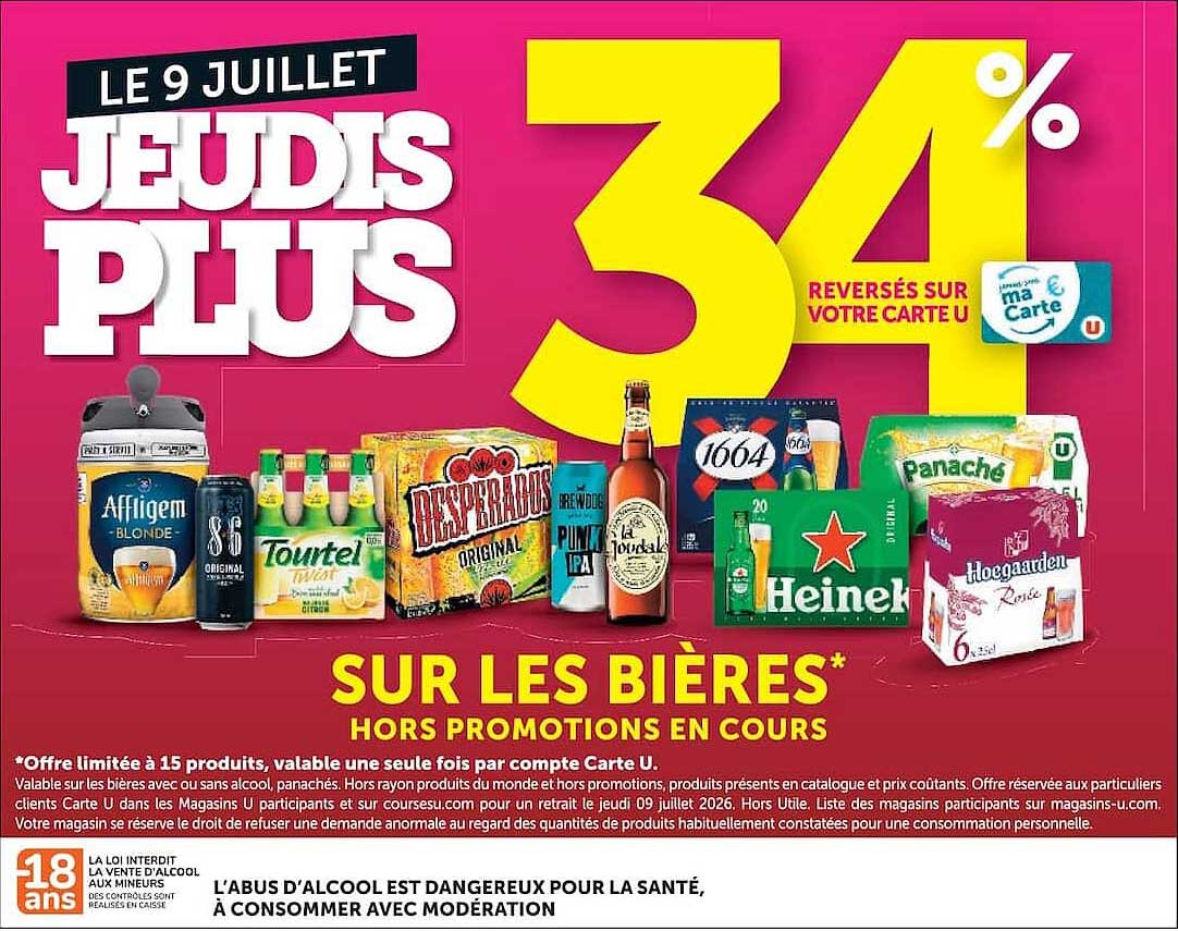 LE 9 JUILLET JEUDIS PLUS 34% REVERSÉS SUR VOTRE CARTE U