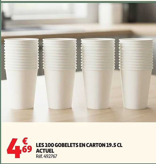 LES 100 GOBELETS EN CARTON 19.5 CL ACTUEL