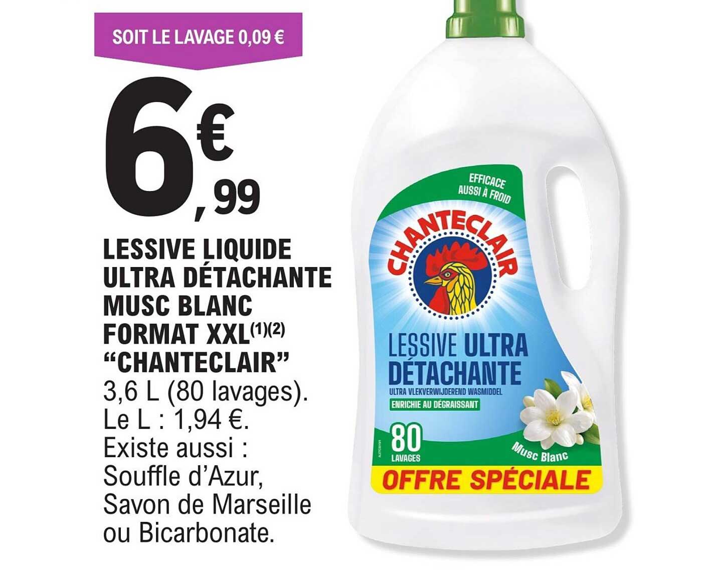 LESSIVE LIQUIDE ULTRA DÉTACHANTE MUSC BLANC FORMAT XXL “CHANTECLAIR” 3,6 L (80 lavages).
