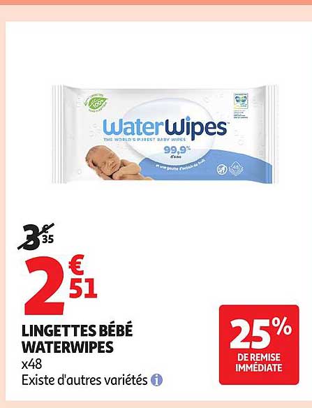 LINGETTES BÉBÉ WATERWIPES x48 Existe d'autres variétés