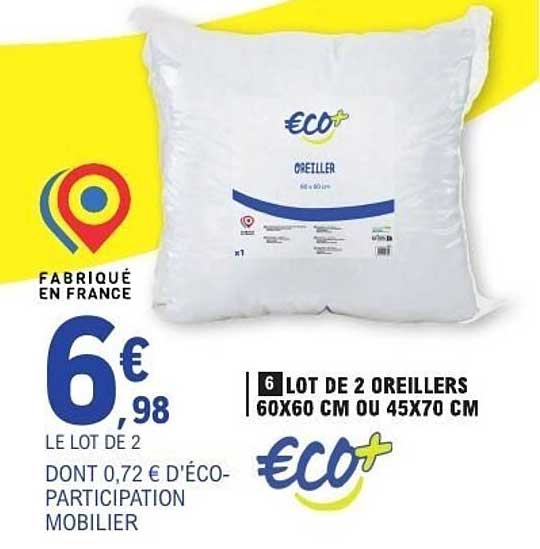 LOT DE 2 OREILLERS 60X60 CM OU 45X70 CM