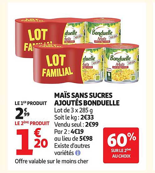 MAÏS SANS SUCRES AJOUTÉS BONDUELLE