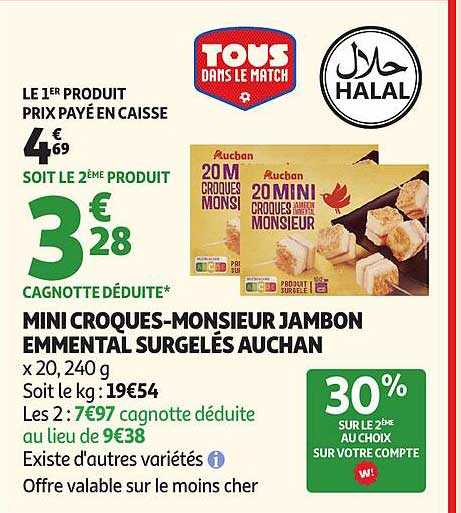 MINI CROQUES-MONSIEUR JAMBON EMMENTAL SURGELÉS AUCHAN