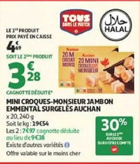 MINI CROQUES-MONSIEUR JAMBON EMMENTAL SURGELÉS AUCHAN